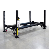 4-Post Automotive Deluxe Storage Car Lift 8,000 Lb. Capacity with Casters, Drip Trays and Jack Tray — Studio Shot