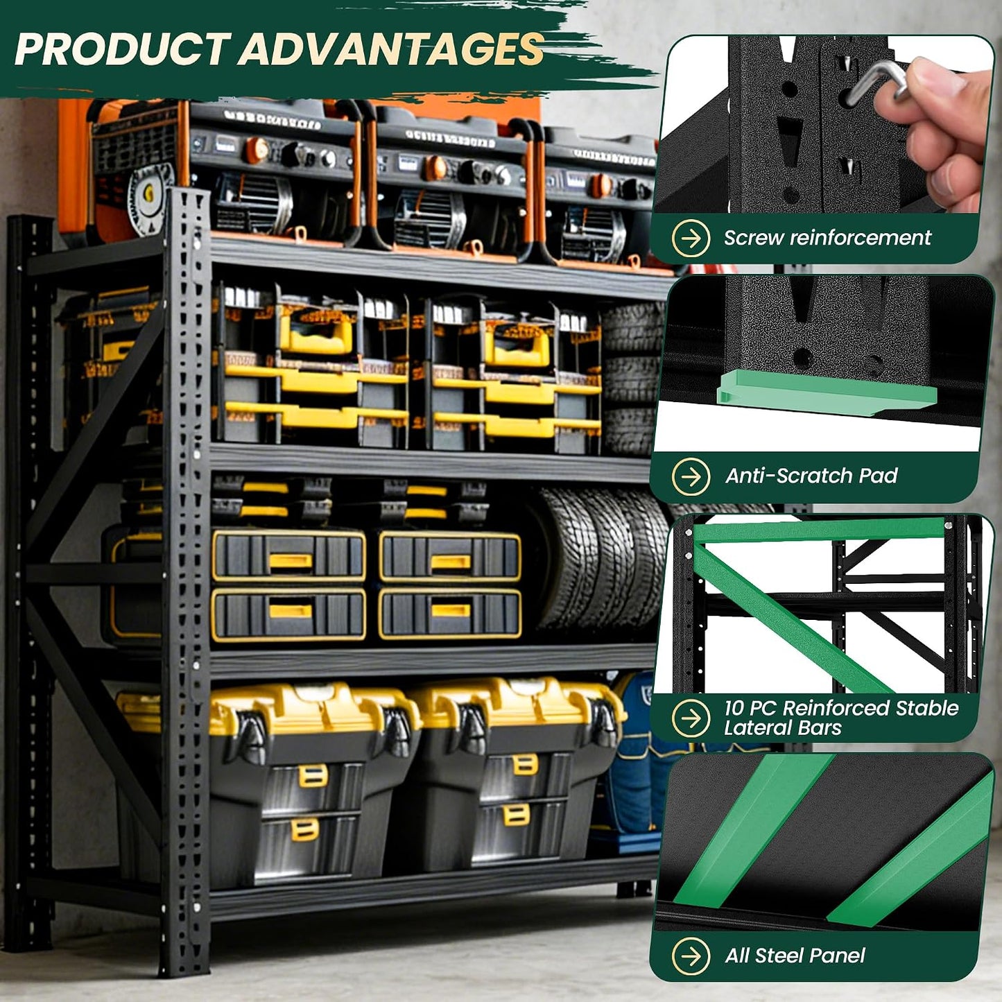 Heavy Duty Garage Storage Shelves, 71" Wide Metal Shelving Unit, 6000LBS Capacity, 4-Tier Adjustable Industrial Rack for Warehouse Basement Shop, 71" W X 24" D X 69" H