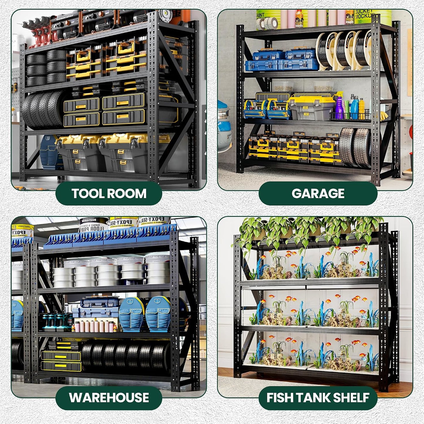 Heavy Duty Garage Storage Shelves, 71" Wide Metal Shelving Unit, 6000LBS Capacity, 4-Tier Adjustable Industrial Rack for Warehouse Basement Shop, 71" W X 24" D X 69" H