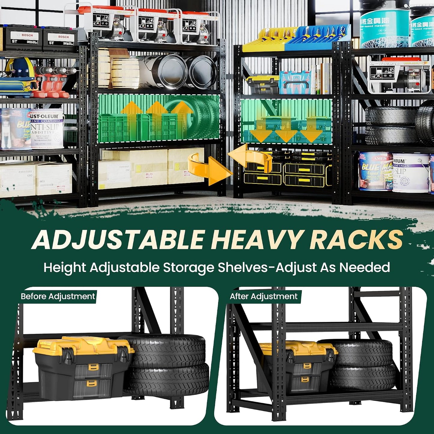 Heavy Duty Garage Storage Shelves, 71" Wide Metal Shelving Unit, 6000LBS Capacity, 4-Tier Adjustable Industrial Rack for Warehouse Basement Shop, 71" W X 24" D X 69" H